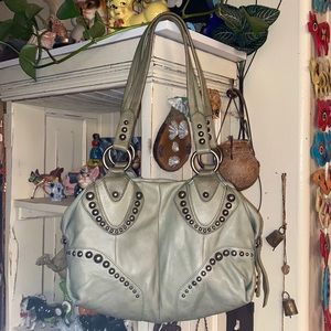 B Makowsky Green distressed leather bag